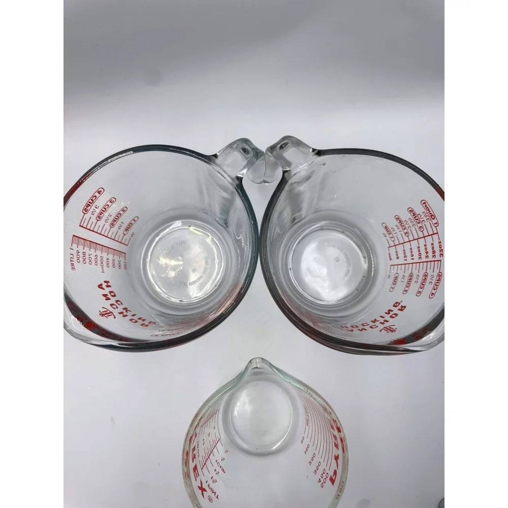 3pc Glass Measuring Cup Set Anchor Hocking 4 Cup 1 Quart & Pyrex 2 Cup 500ml